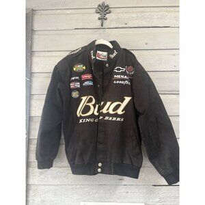 Vintage Chase Authentics Budweiser Racing Jacket Size Medium Black Cloth